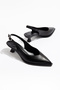 Black Short Heel Pointed Toe Women's Classic Leather Heeled Shoes