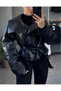 New Season Black Double-Breasted Stand Collar Buttoned Leather Jacket