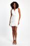 Zero Sleeve Tulle Draped Mini Dress – V-Neck with Ruffle Detail