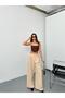 New Season Double Pleated Woven Fabric Buttoned Wide-Let Palazzo High Waist Pants - 2