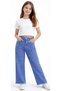 Girl's Blue Color Jeans with Loose Stone Print on the Pocket and Tassel Detail on the Wide Leg Model - 4