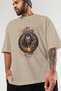 Loke 2 Front Printed Beige Oversize T-Shirt Men's Women's Cotton Crew Neck T-Shirt - 3