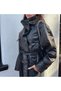 New Season Black Double-Breasted Stand Collar Buttoned Leather Jacket - 2