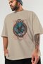 Fenrir Front Printed Beige Oversize T-Shirt Men Women Cotton Crew Neck T-Shirt - 3
