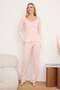 Pembe %100 Pamuklu Çiçekli Dantel Detaylı Fitilli/Pointel Örme Pijama Takımı THMAW26PT00165