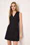 Wardrope Essentials Siyah Kolsuz V Yaka Mini Dokuma Elbise TWOSS26EL00298 - 2