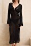 Black Knitwear Maxi Deep V-Neck Transparent Beach Dress Tbess25El00151 - 3