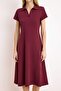 Bordo Polo Yaka Skater/Belden Açılan Pamuklu Esnek Örme Midi Elbise TWOSS24EL00480 - 3
