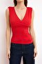 Kırmızı Fitted/Vücuda Oturan V Yaka Kolsuz Büzgülü Yumuşak Örme Bluz TWOSS26BZ00093 - 3