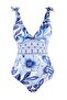 Floral Pattern Covered Deep V-Neck Regular 2-Piece Suit Skirt Swimsuit Tbess26Ma00032 - 7