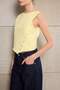 Teen Açık Sarı Fitted/Vücuda Oturan Kayık Yaka Kolsuz Crop Pamuklu Esnek Örme Bluz TWOSS26BZ00035 - 3