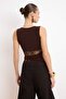 Kahverengi Düz Bisiklet Yaka Kolsuz Örme Sandy Body TPRSS26BD00010 - 4