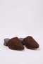 Brown Knitted Mule Women's 3 cm Short Block Heeled Closed Front Slippers Takss25To00060
