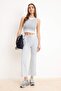 Gri Melanj Wide Leg/Geniş Paça Yazlık Normal Bel Kısa Pamuk Ribana Örme Pantolon TWOSS26PL00066