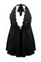 Siyah Boyundan Bağlamalı Saten Babydoll/Fantezi Gecelik THMSS26LL00019 - 4