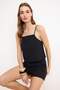 Black Lined Woven Blouse with Button Detail on the Back Twoss26Bz00324 - 2