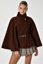Women's Kayla Gold Buttoned Belted Brown Cashmere Poncho - 3