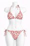 Women's Red Heart Detail Lycra Side Tie Halter Neck Stylish Drawstring Triangle Bikini Set
