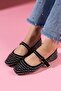 Renata Black Suede Crystal Stone Embellished Gold Buckle Belt Strap Ballerinas - 3