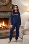 Women's Slogan Long Sleeve Cuffed Velvet Pajama Set