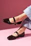 Valessa Brown Patent Leather Gold Buckle Belted Ballerinas