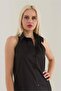 Women's Black Sleeveless Off-the-Shoulder Lycra Poplin Shirt - 3
