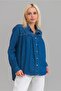 Women's Dirty Stitched Cotton Denim Fabric Snap Sleeve Britli Denim Shirt Indigo - 2