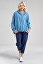 Women's Light Blue Washed Hooded Jeans Shirt with Bird Eyes and Elastic Cuffs - 3