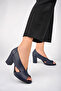 Genuine Leather Navy Women's Heeled Leather Shoes Shn-0072
