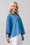 Women's Shirt Collar Neck Indigo Blue Thin Denim Fabric Blouse with Cuffs on the Sleeve - 4