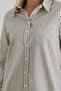 Women's Front and Back Oval Cotton Striped Woven Fabric Sleeve Britli Shirt Black Ecru Striped - 7