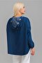 Women's Hooded Bird-Eye Denim Shirt with Elasticated Sleeves Indigo - 6