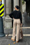 Spanish Style Ribbed Lace-Up Trousers Beige - 3