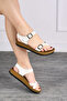 Flip Flops Women's White Sandals Comfortable Orthopedic Cork Sole Adjustable Buckle Velcro 34174 - 3