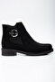 Women's Black Suede Thermo Sole Side Elastic Buckle Short Heeled Boots - 2