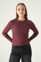 Burgundy Crew Neck Blouse 8268A - 2