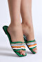 Women's Green Striped Slippers