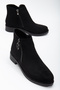 Women's Black Suede Thermo Sole Buckle Double Zipper Short Heeled Boots