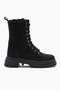 Women's Black Matte Thermo Sole Side Double Buckle Lace up and Zipper Boots - 2
