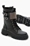 Women's black leather thermo sole side double buckle embellished lace-up and zipper boots - 3