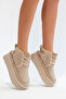 Women's Beige Suede Comfortable Fit Lace-Up Furry Suede Boots