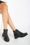 Women's Black Skin Thermo Sole Buckle Double Zipper Short Heeled Boots - 2