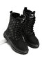 Girl's Black Thermo Sole Quilted Stitched Long Boots with Laces and Zipper - 2