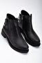 Women's Black Leather Thermo Sole Back Rope Transition Zippered Short Heeled Boots - 2