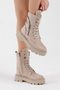 Women's Cream Suede Poly Sole Zipper Detailed Comfortable Fit Lace Up Boots - 2