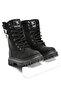 Girl's Black Thermo Sole Side Buckle Detailed Lace-up and Zippered Long Boots - 3