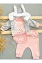Newborn Baby Girl 3 Piece Bodysuit Set with Ear Accessories and Rabbit Embroidery 3-6-9 Months - 2