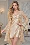 Beige Lace Satin Nightgown and Robe Set - Bridal Dowry Set