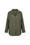 Women's Khaki Basic Oversize Linen Pocket Long Sleeve School Plus Size Shirt - 7