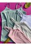 Women's 4 Pieces Rope Strap Cotton Lycra Corded Women's Athlete (White, Pink, Ecru and Green)